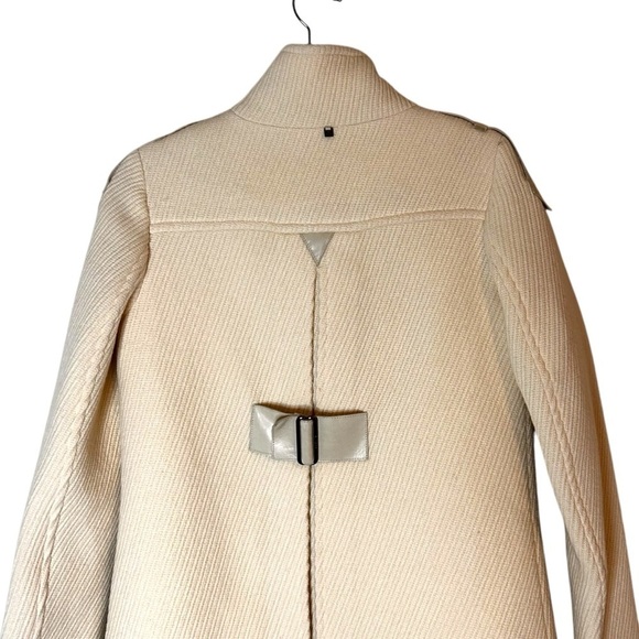 RUDSAK Women's Ribbed Ivory Wool Long Dress Jacket with Leather Accents- Small - Picture 7 of 14